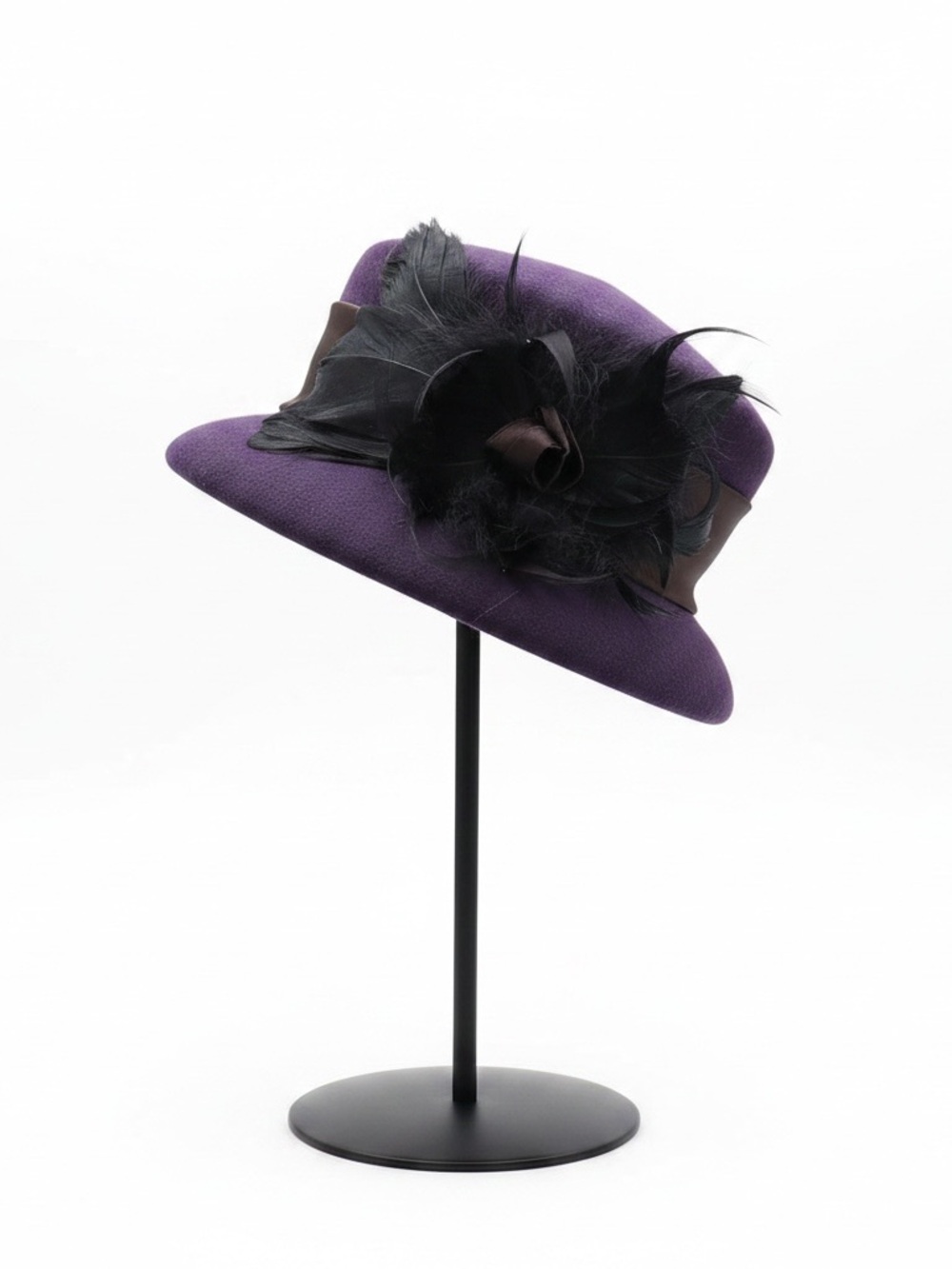 Elegant Purple Feathered Women's Dress Hat from Boutique Kate’s Canada